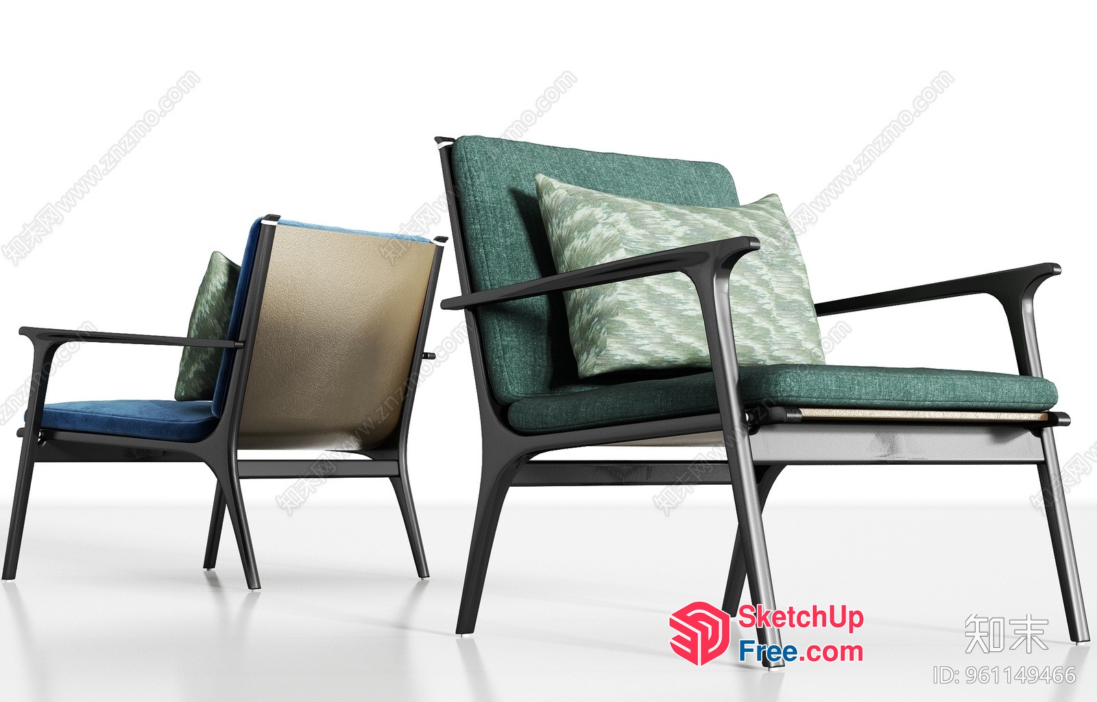 Modern Green And Blue Chair Set With Pillows 3D SketchUp File