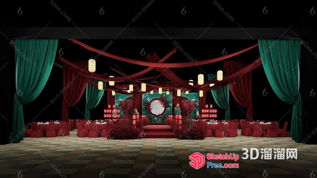 Lavish Red And Green Stage Decor 3D SketchUp File