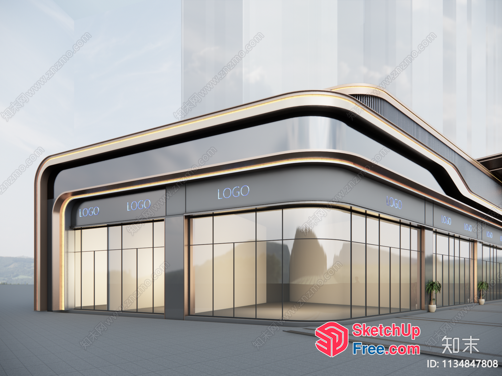 Modern Glass Curtain Wall Building 3D SketchUp File