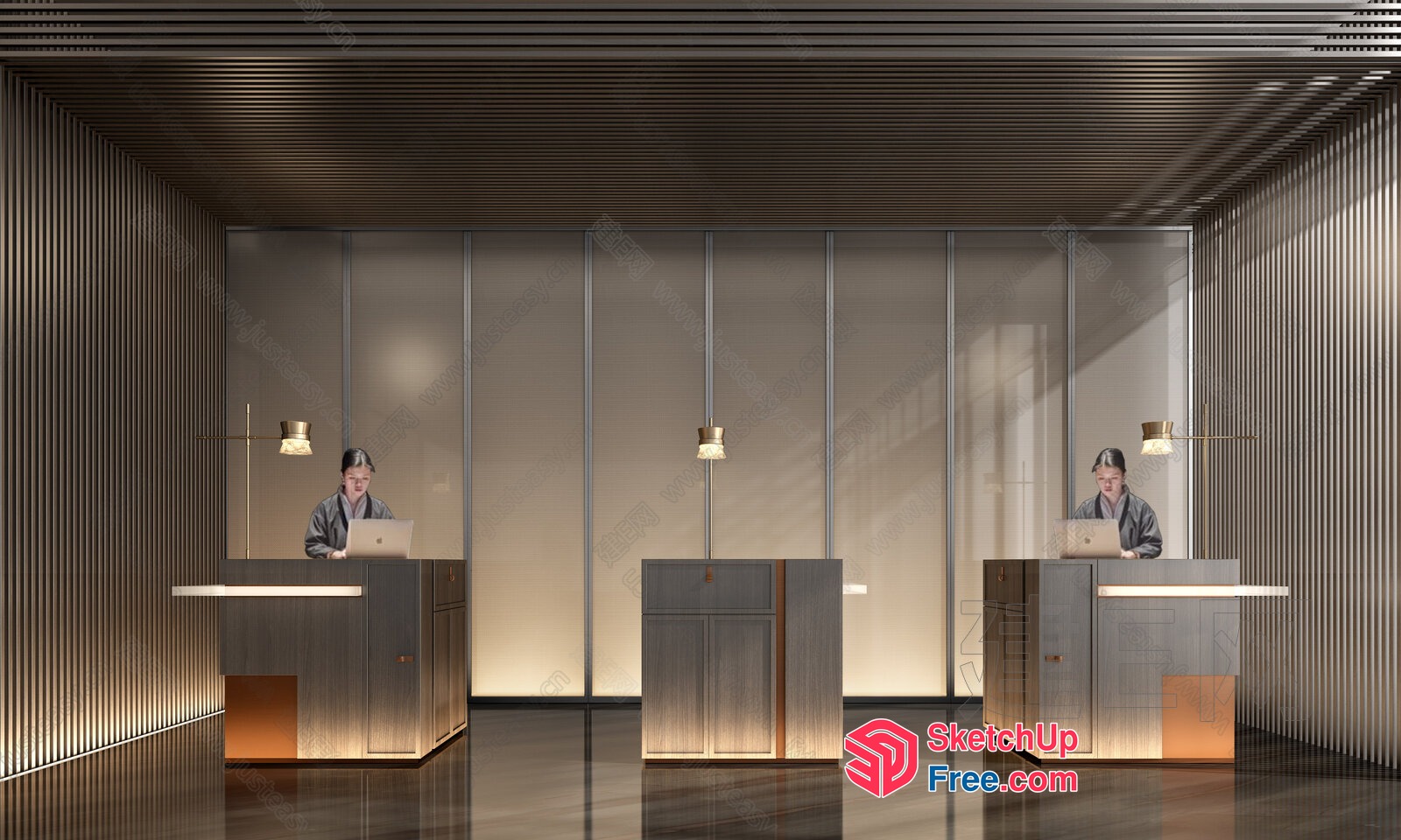 Modern Reception Desk With Glass Curtain Wall 3D SketchUp File