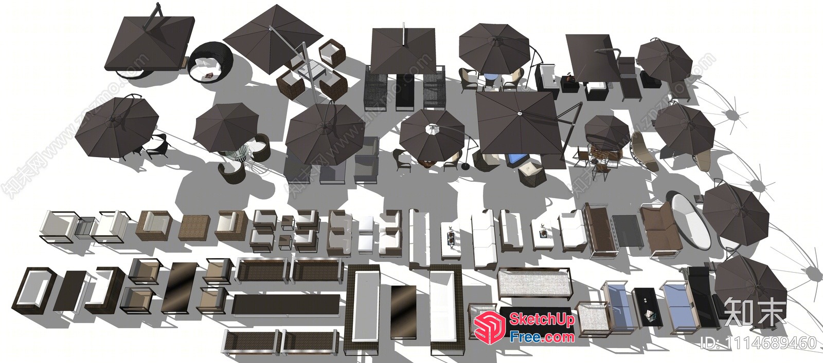 3D Model Of A Modern Outdoor Furniture Set With Umbrellas 3D SketchUp File