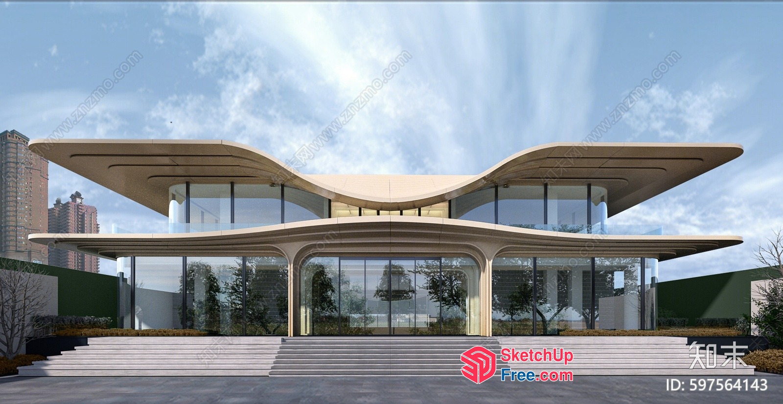 Futuristic Villa With Glass Curtain Wall And Modern Architecture 3D SketchUp File
