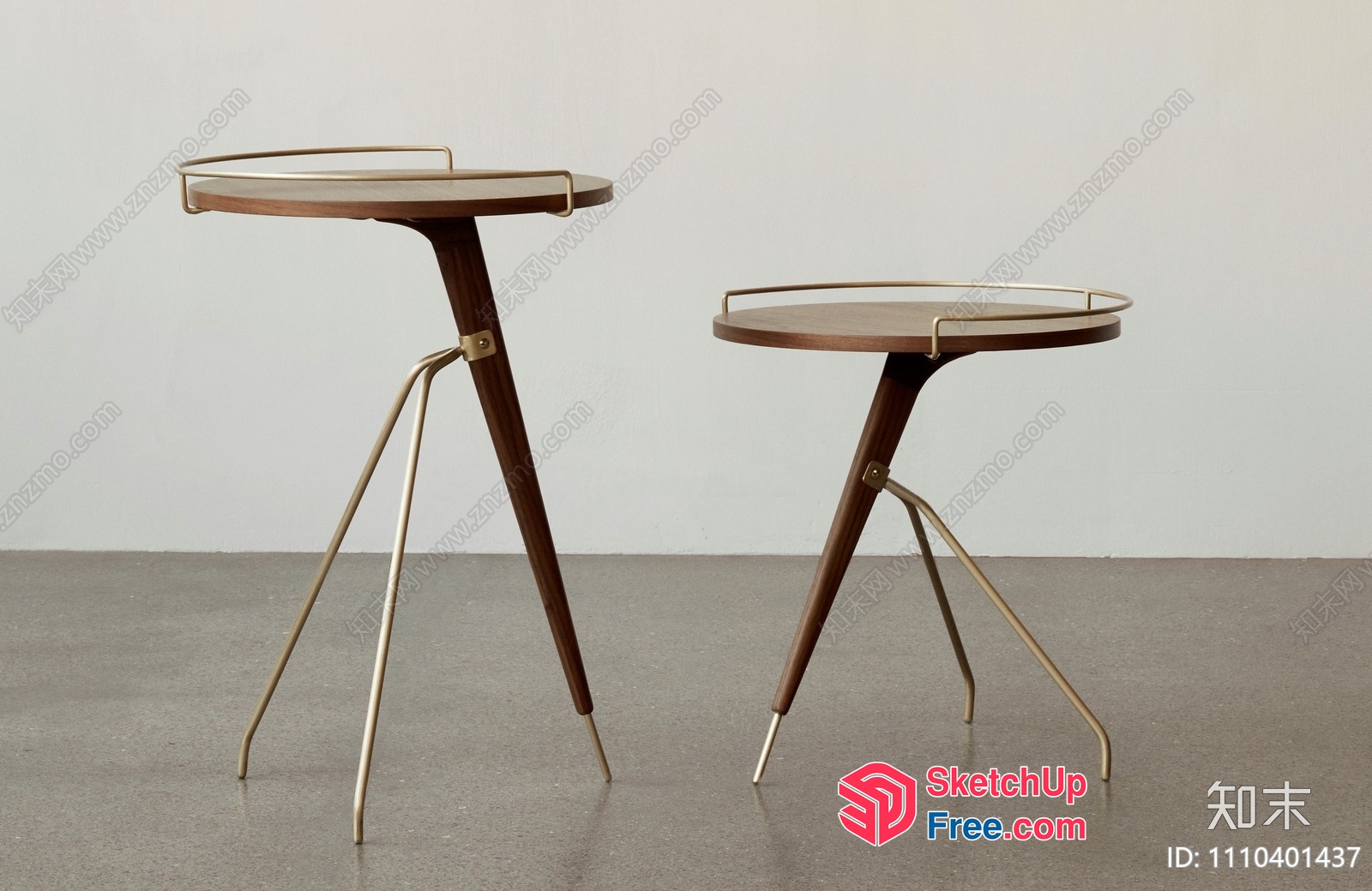 Small Round Wooden Tables With Gold Accents 3D SketchUp File