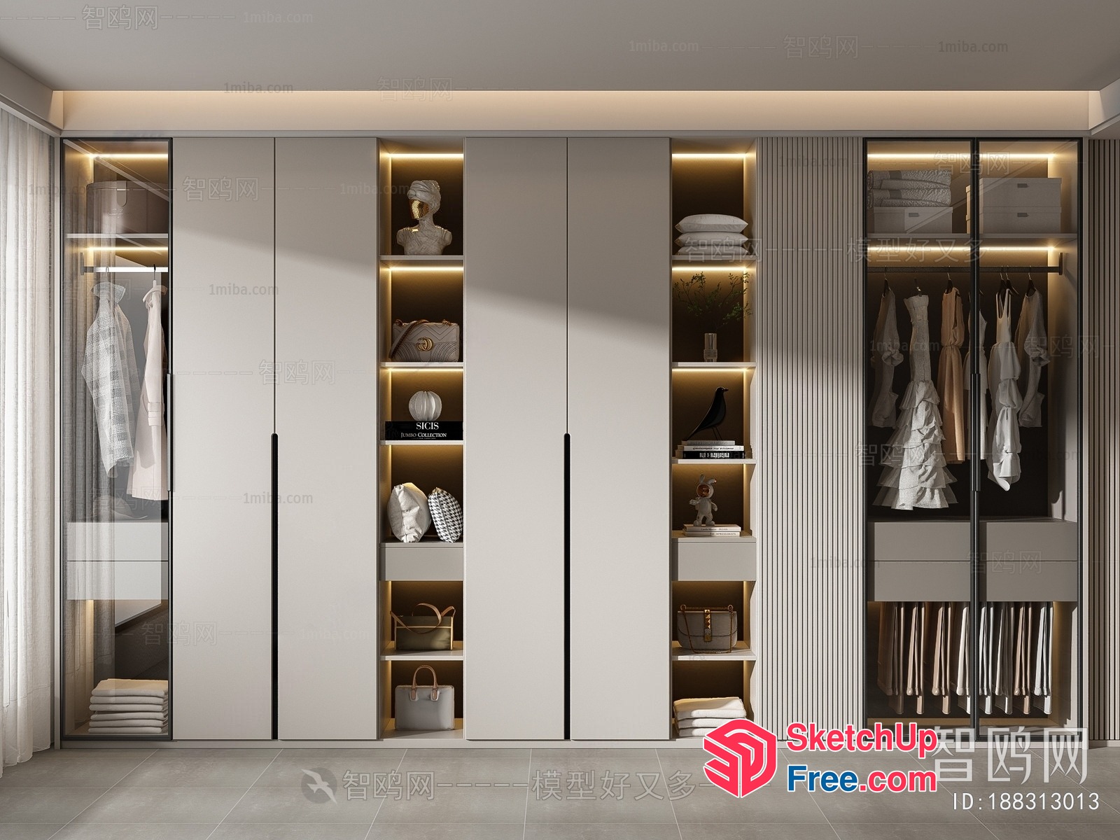 Luxurious Modern White Wardrobe 3D SketchUp File