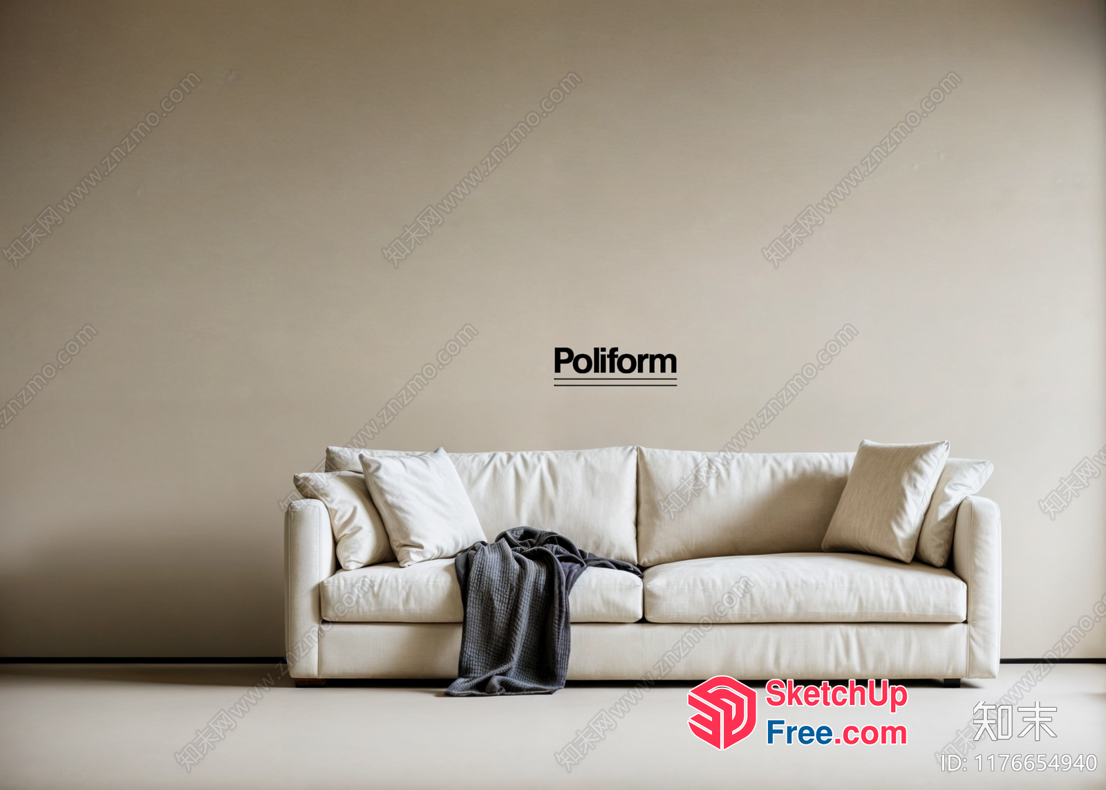 Minimalist Style White Sofa With Gray Blanket 3D SketchUp File