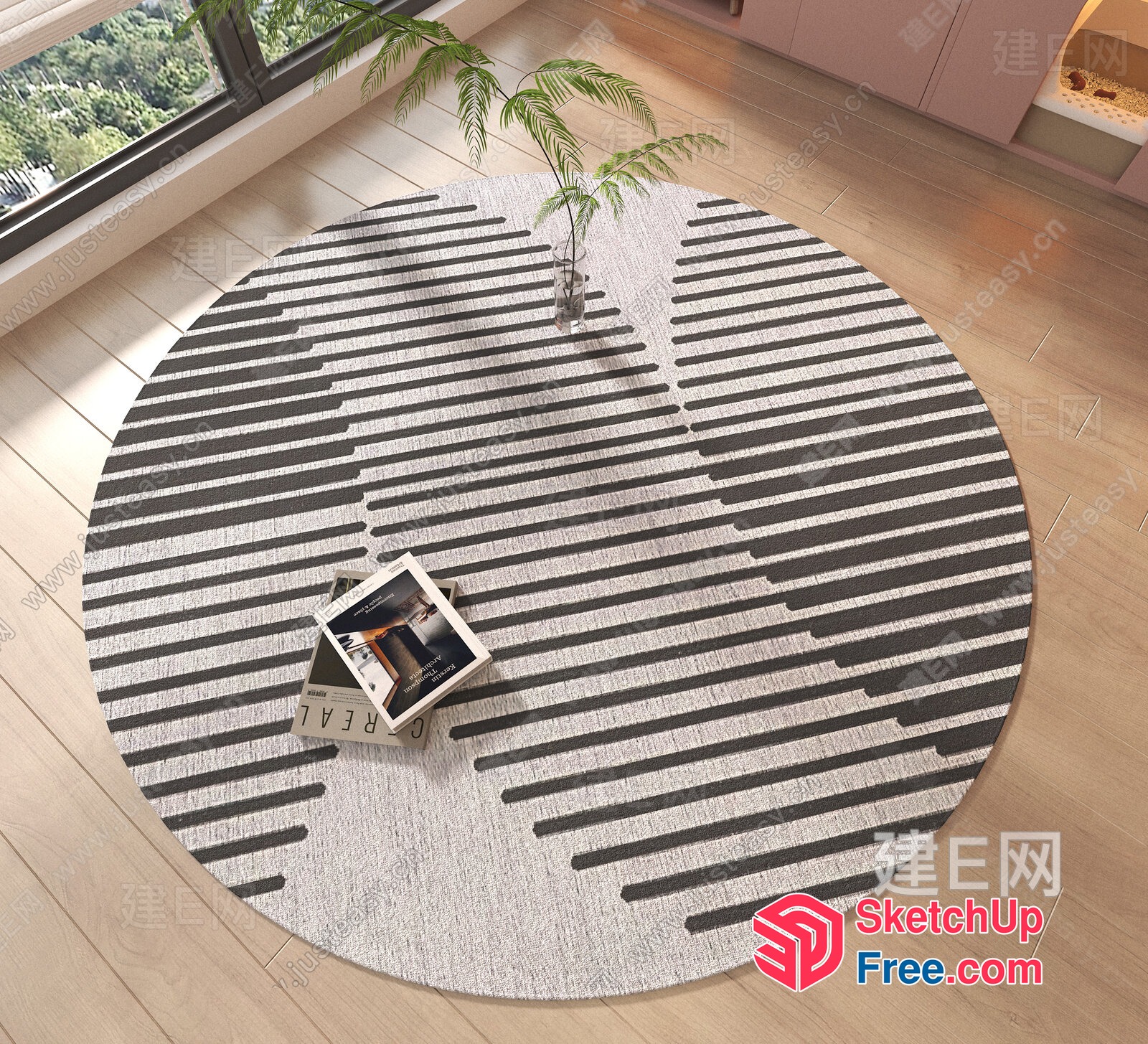 Round Rug With Striped Pattern And Books 3D SketchUp File