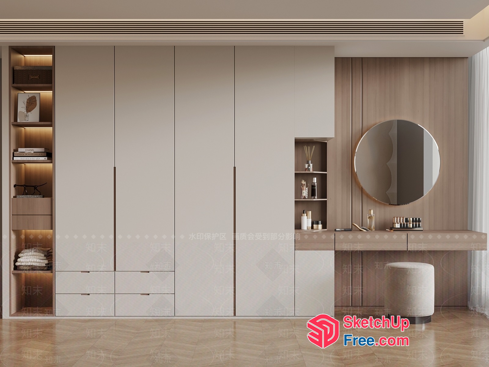 Modern Minimalist Wardrobe And Dressing Table Set 3D SketchUp File