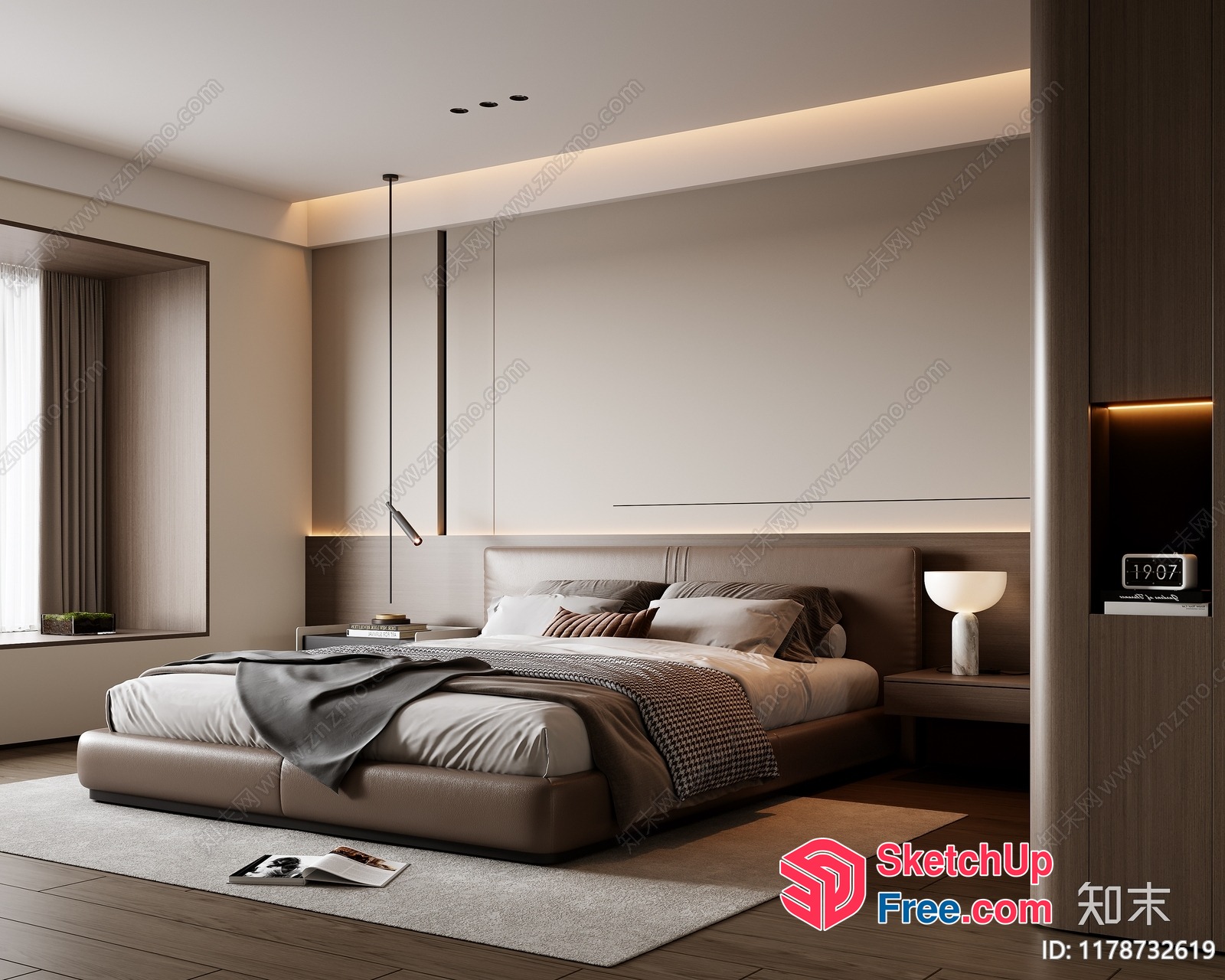 Minimalist Style Bedroom With Sleek Bed And Nightstands 3D SketchUp File