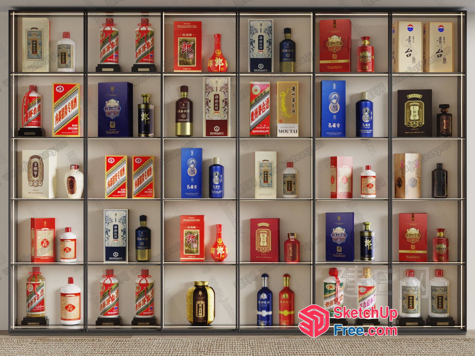 Colorful Bottles And Boxes On A Modern Metal Shelf 3D SketchUp File