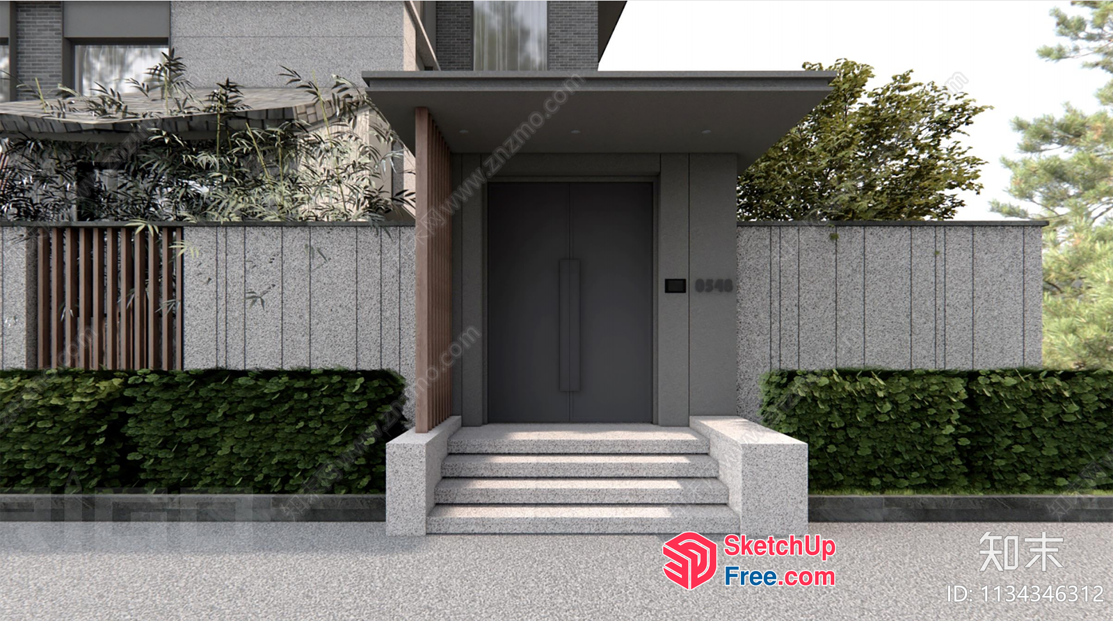 Exterior Entranceway Of Modern Residential Building 3D SketchUp File