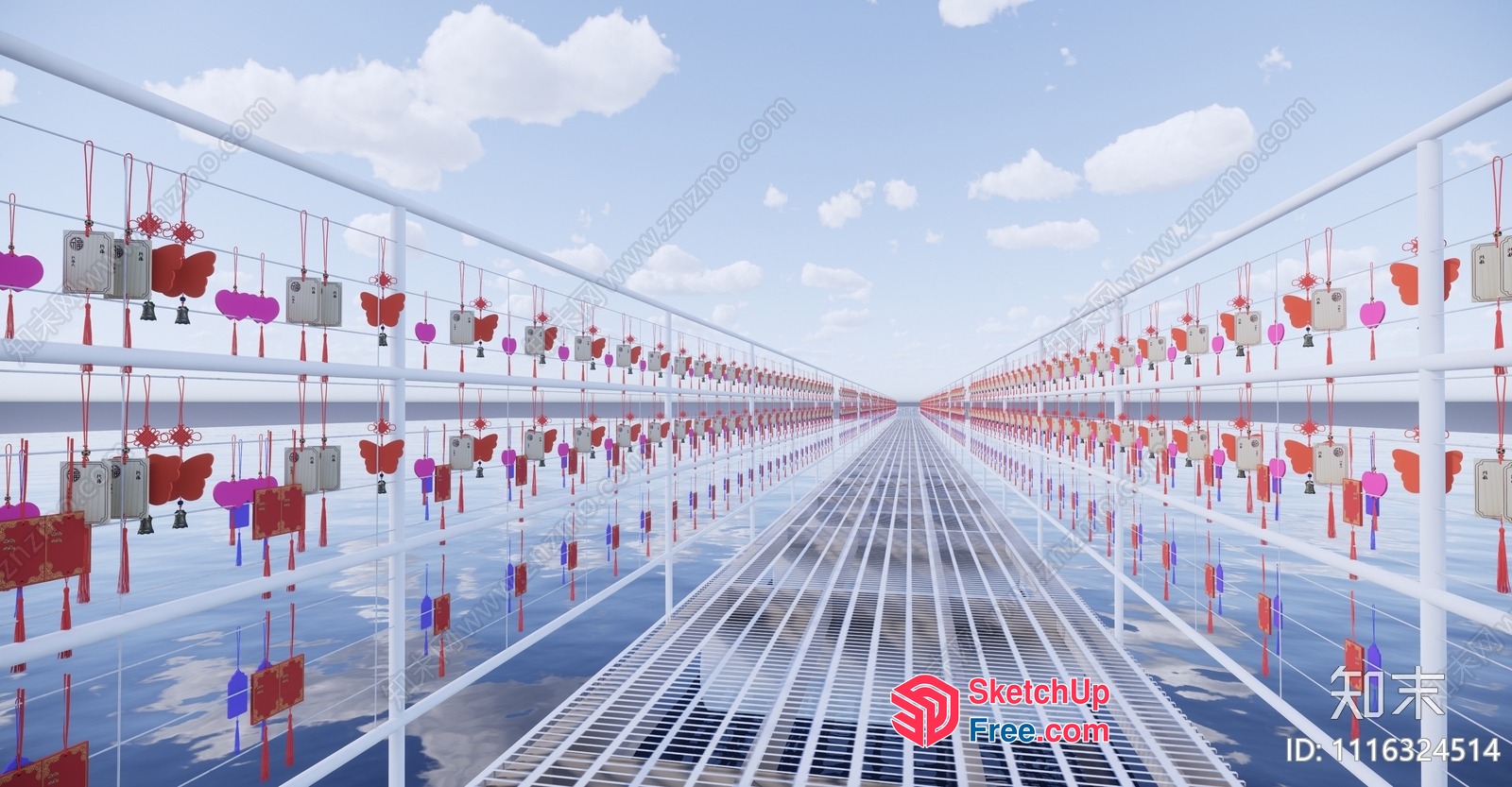 Long White Railing With Decorative Elements 3D SketchUp File