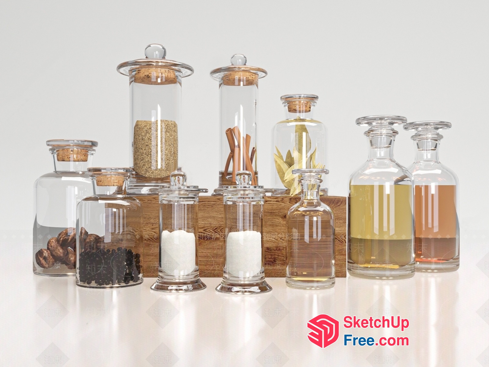 Glass Bottles And Containers With Various Fillings 3D SketchUp File