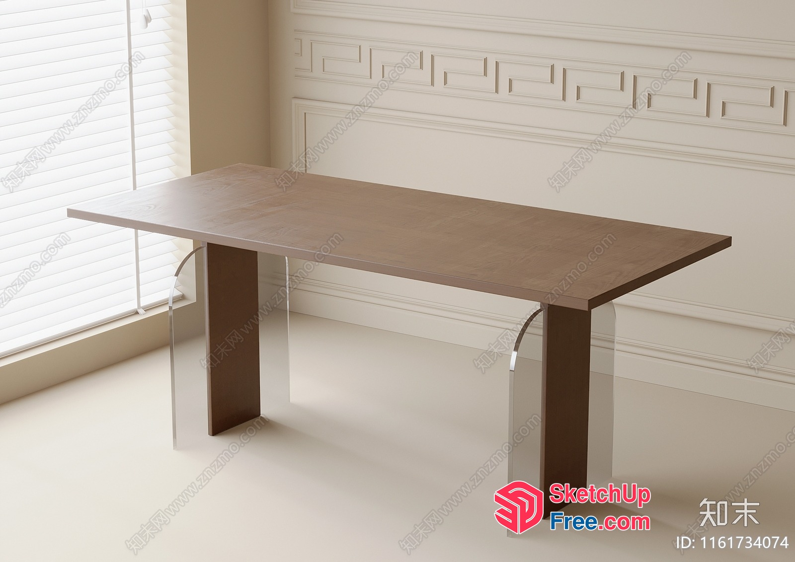 Elegant Glass And Wood Table 3D SketchUp File