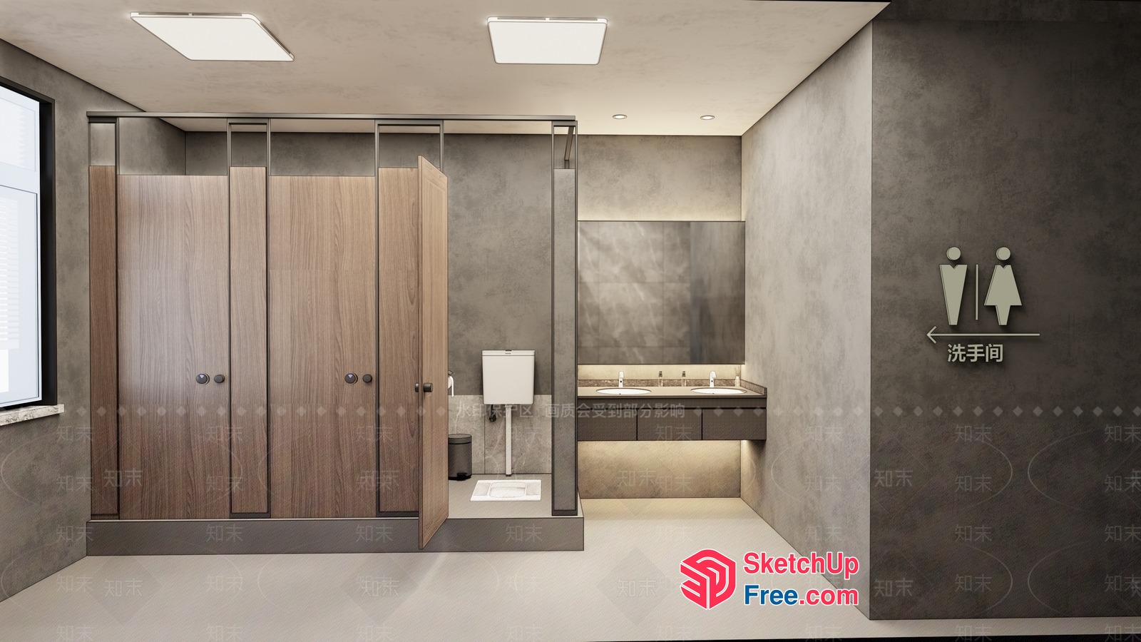 Modern Bathroom Interior With Wooden Lockers And Grey Walls 3D SketchUp File