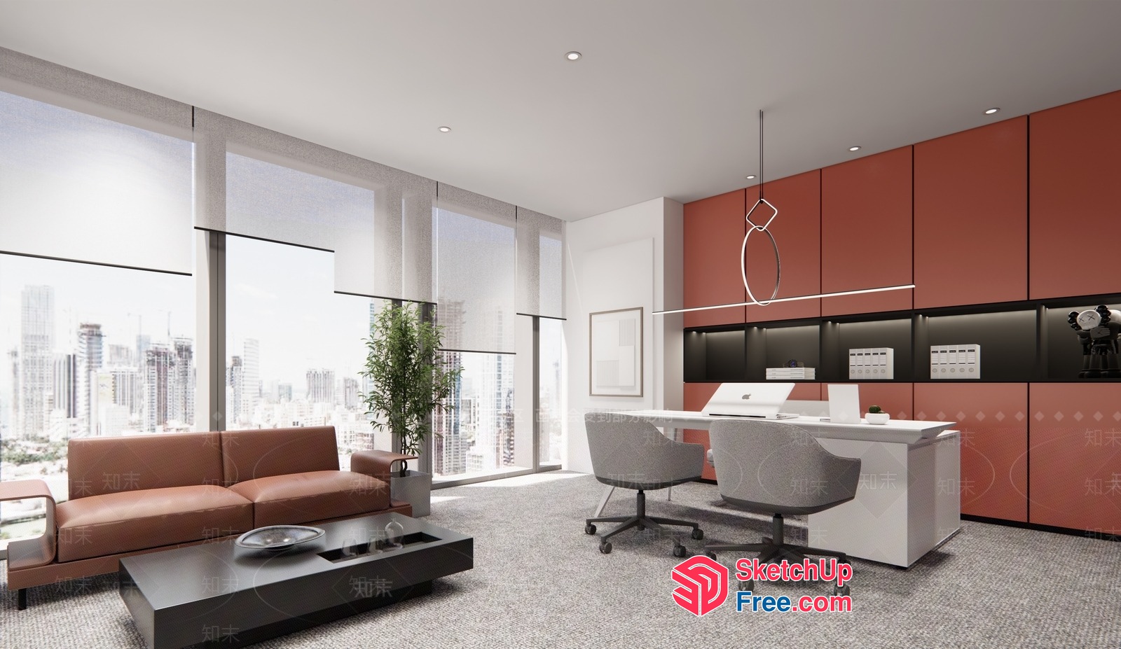 Modern Office Space With City View 3D SketchUp File
