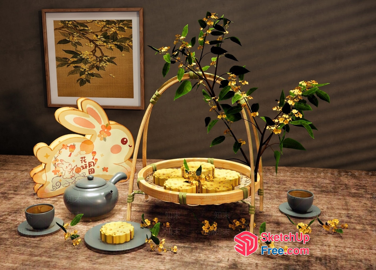 Asian-Inspired Tea And Dessert Setting 3D SketchUp File