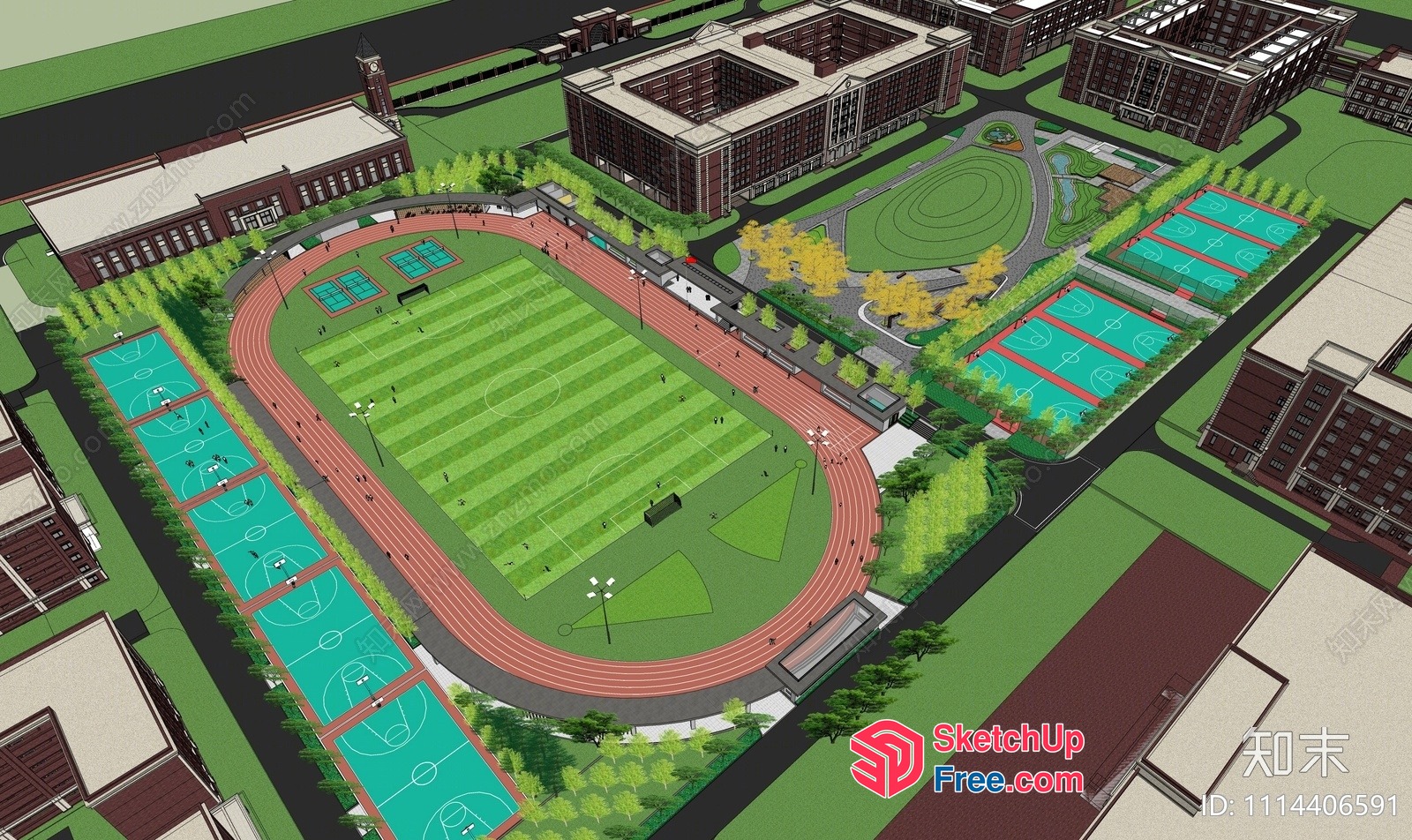 Aerial View Of A Sports Complex With A Track And Field 3D SketchUp File