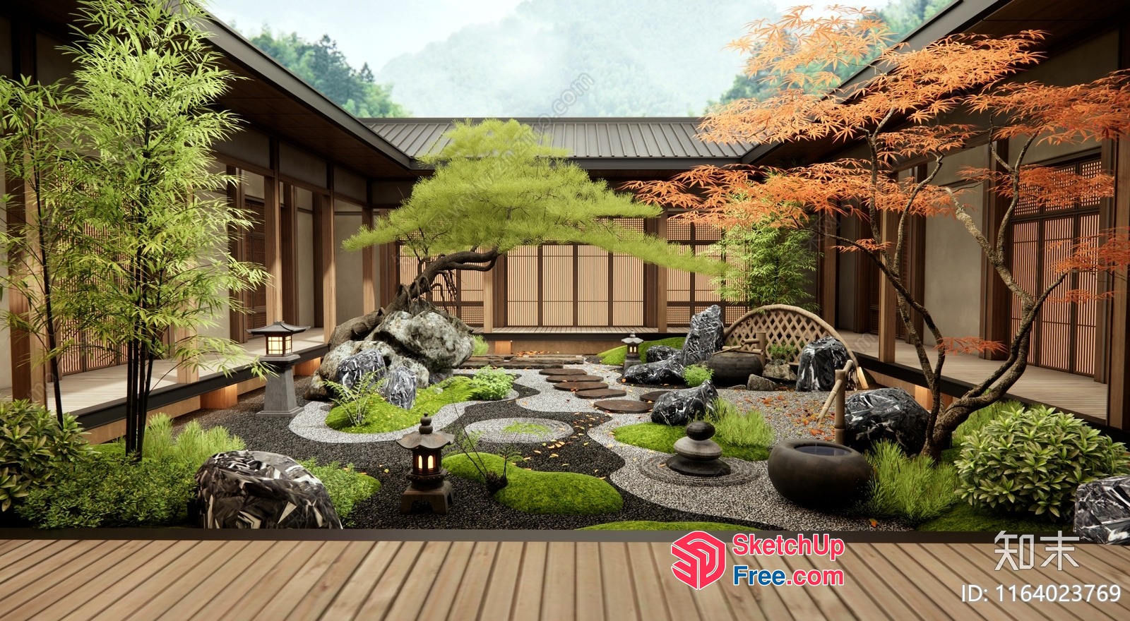 Serene Japanese Courtyard Oasis 3D SketchUp File
