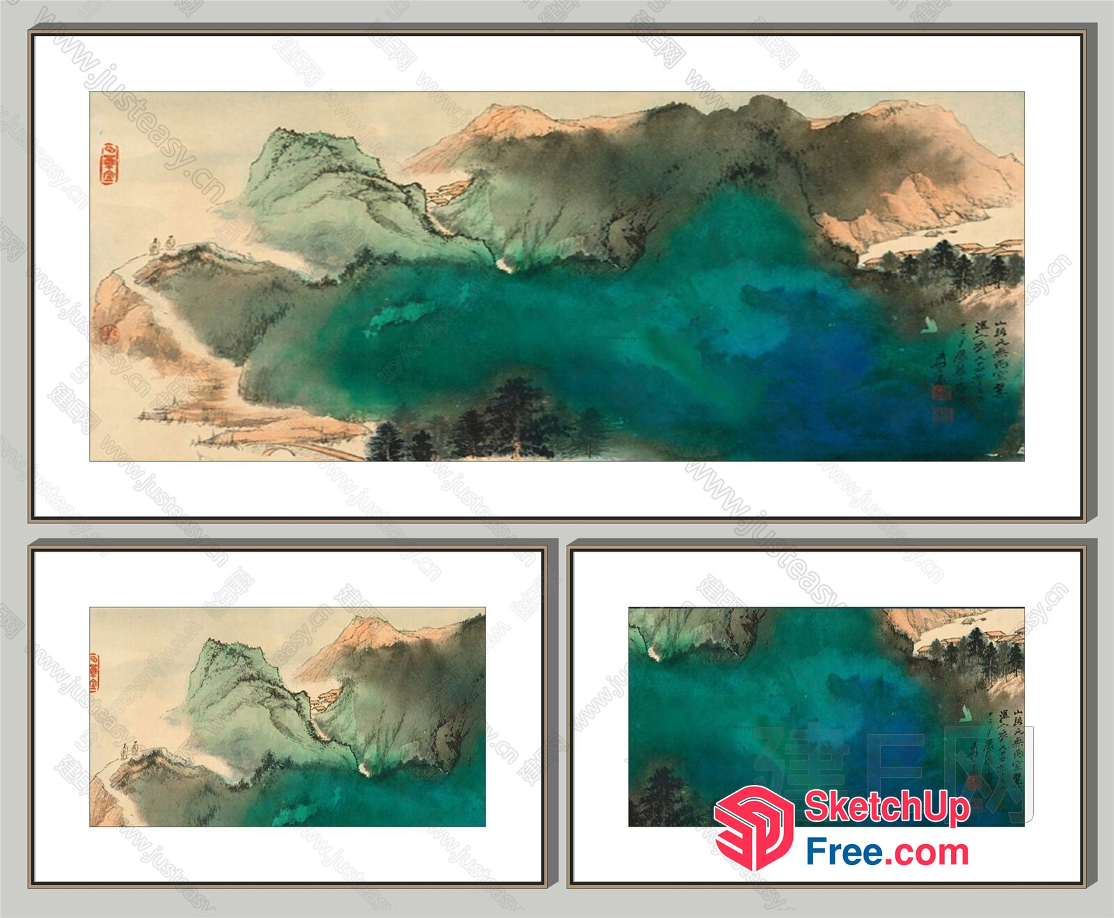 Traditional Chinese Painting Of Mountain And Lake Landscape 3D SketchUp File