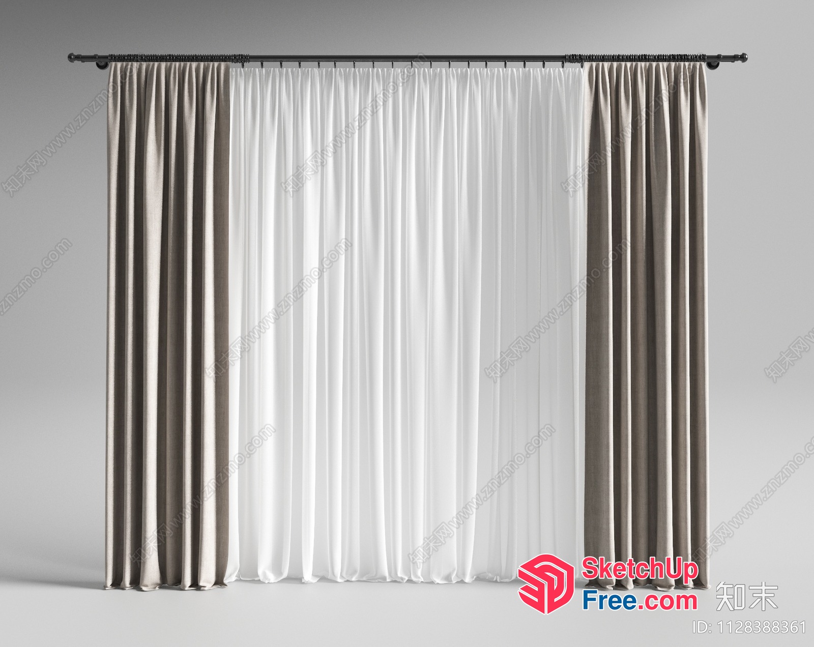 Elegant White Curtains With Black Rod 3D SketchUp File