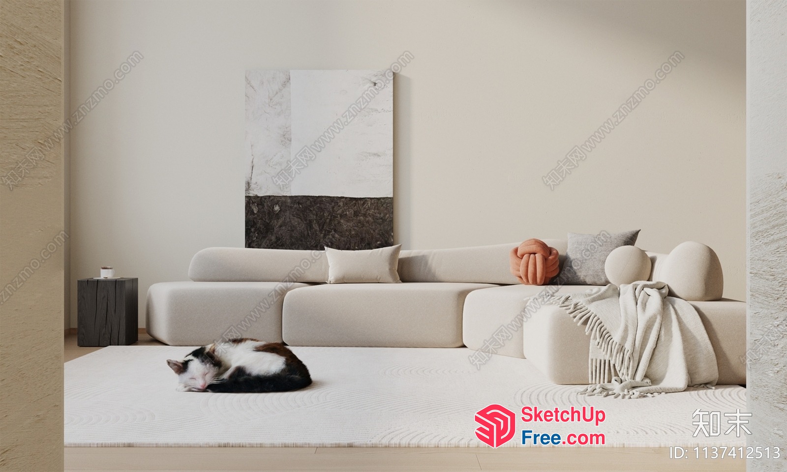 Minimalist White Living Room With Animal 3D SketchUp File