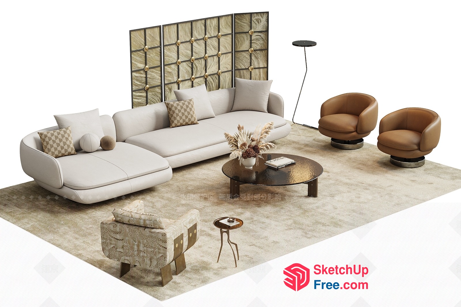 Modern Living Room Interior With Creamy And Brown Accents 3D SketchUp File