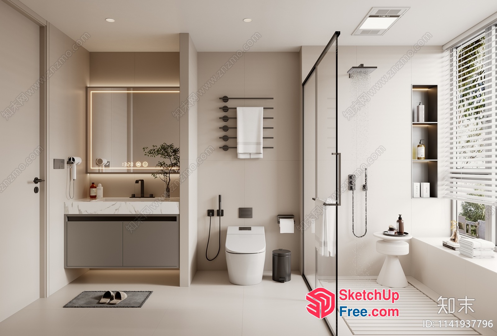 Modern Bathroom Interior With Neutral Tones And Natural Light 3D SketchUp File