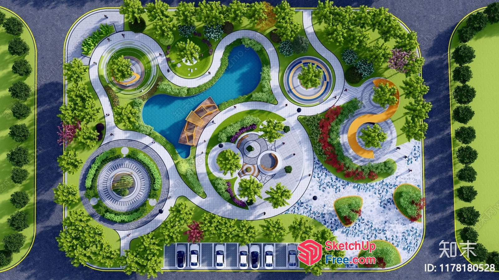 Modern Park Design With Water Features And Landscaping 3D SketchUp File