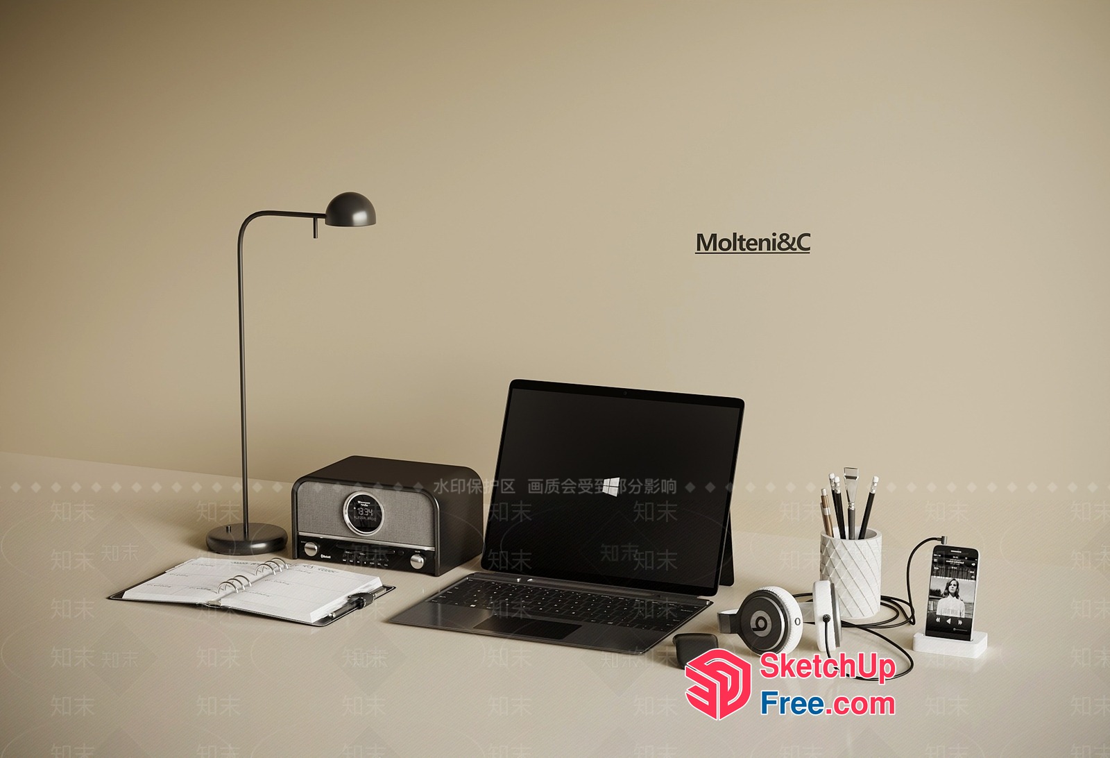 Modern Office Workspace With Laptop And Accessories 3D SketchUp File