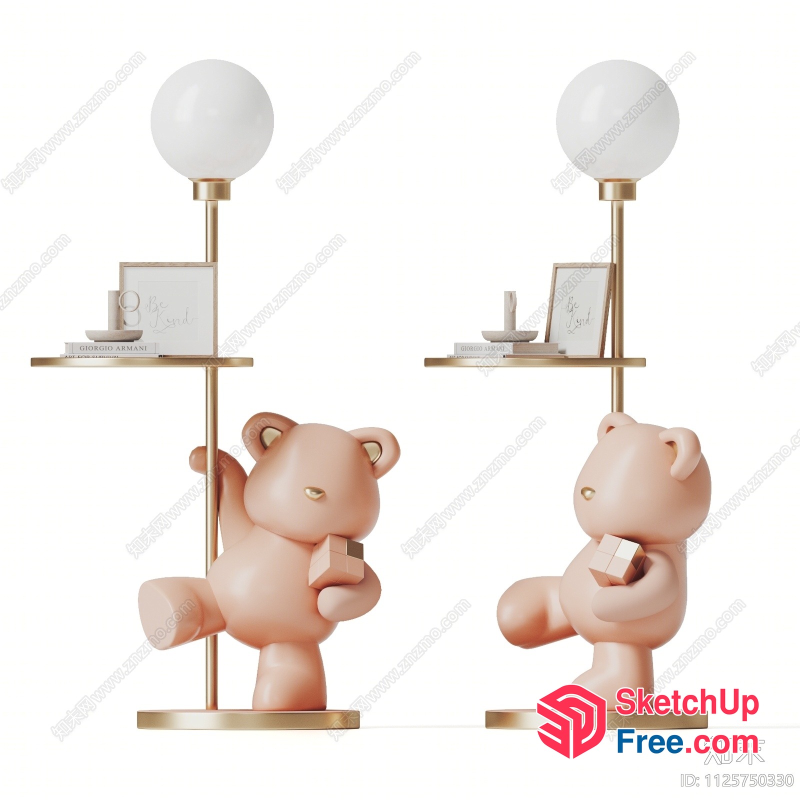 Two Teddy Bear Table Lamps With Gold Accents 3D SketchUp File