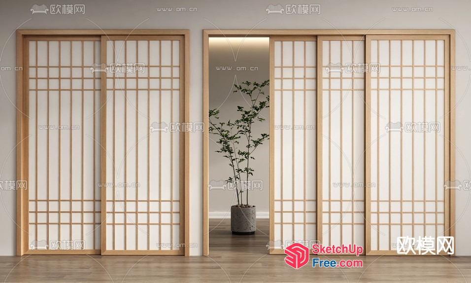 Traditional Japanese-Inspired Sliding Doors 3D SketchUp File