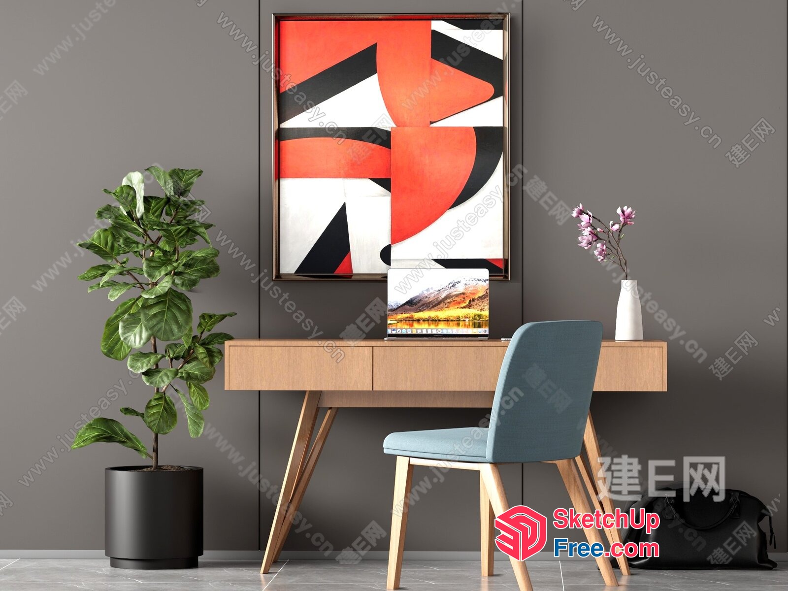 Minimalist Home Office With Modern Furniture And Art 3D SketchUp File