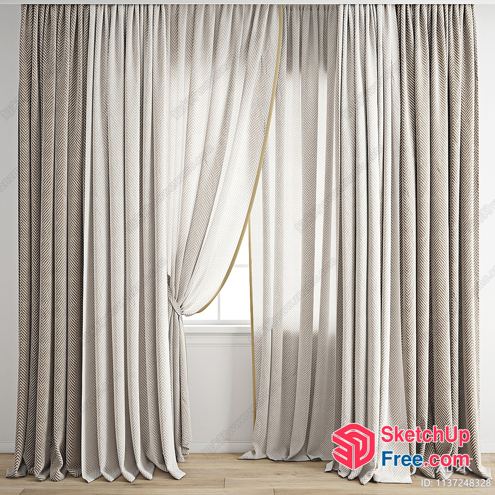 Elegant Cream And Gold Curtain Design 3D SketchUp File