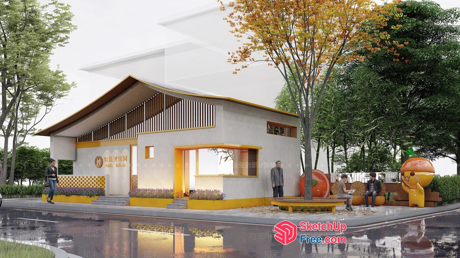 Modern Japanese-Inspired Commercial Street Exterior 3D SketchUp File