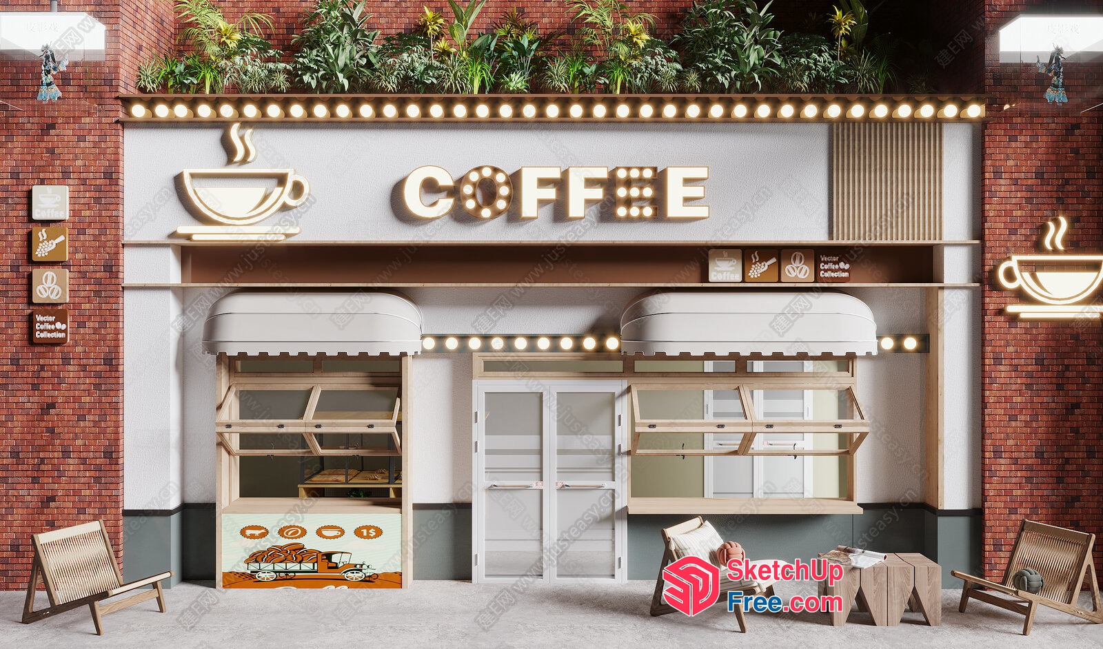 Modern Coffee Shop Facade 3D SketchUp File