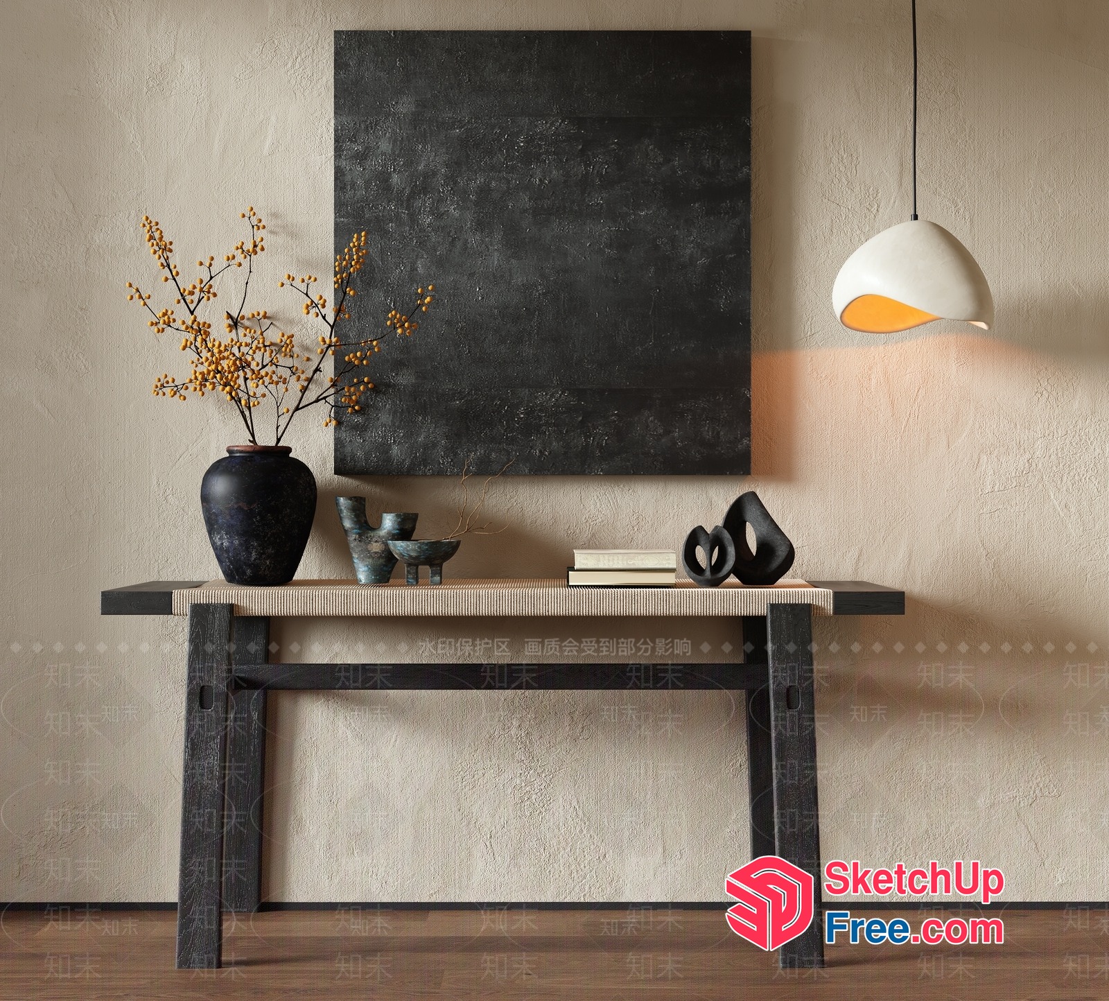 Modern Minimalist Japanese-Inspired Living Room Decor 3D SketchUp File