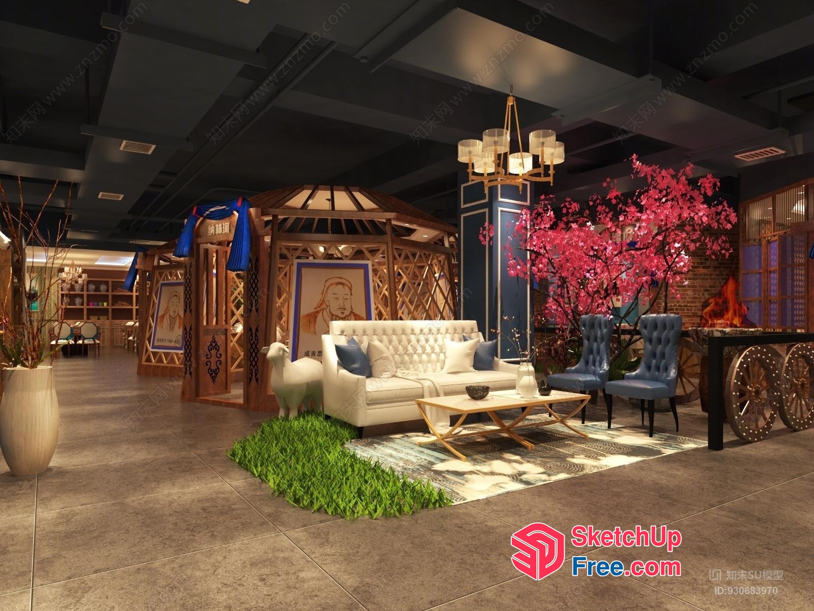 Luxurious And Elegant Living Room With Unique Decor 3D SketchUp File