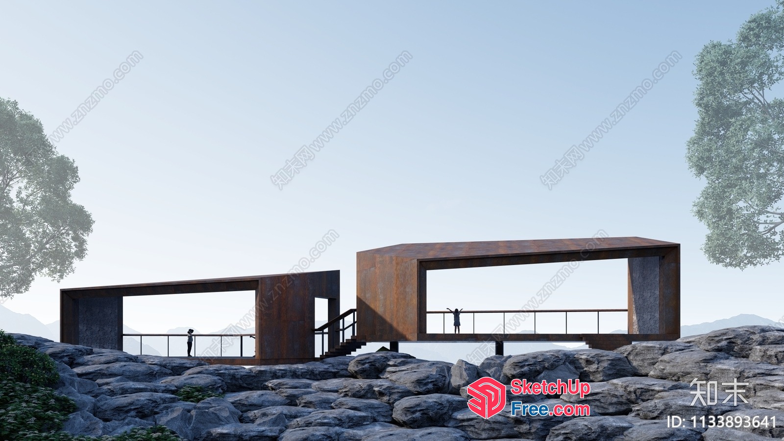 Modern Rustic Exterior With Stairs And Balcony 3D SketchUp File