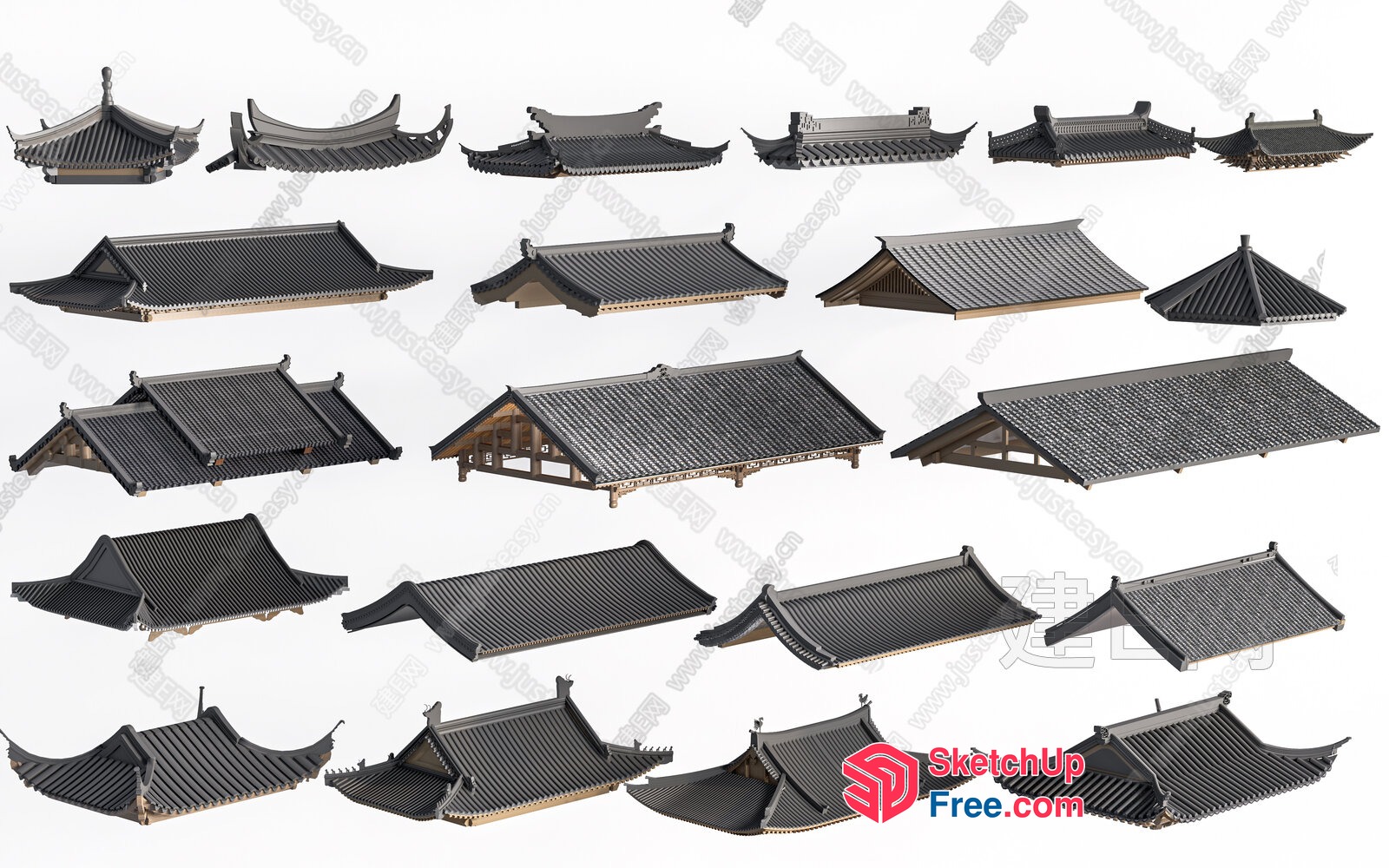 Traditional Japanese Roof Synthesis Collection 3D SketchUp File
