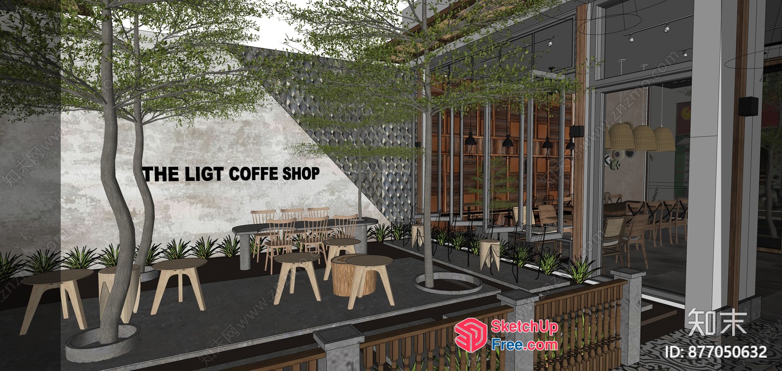 Modern Coffee Shop Interior With Glass Brick And Pillars 3D SketchUp File