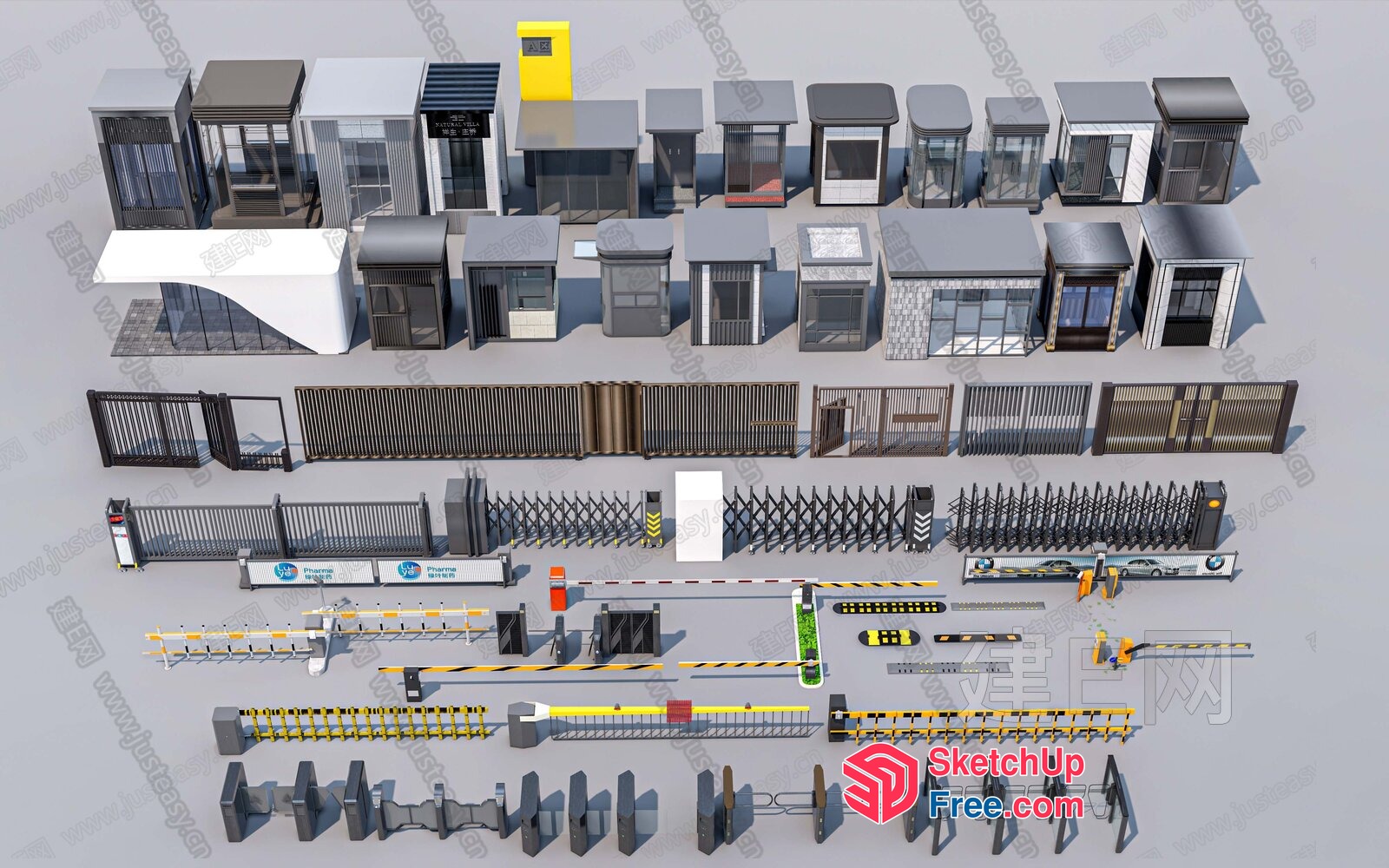 Modern Security Gate And Fence Collection 3D SketchUp File