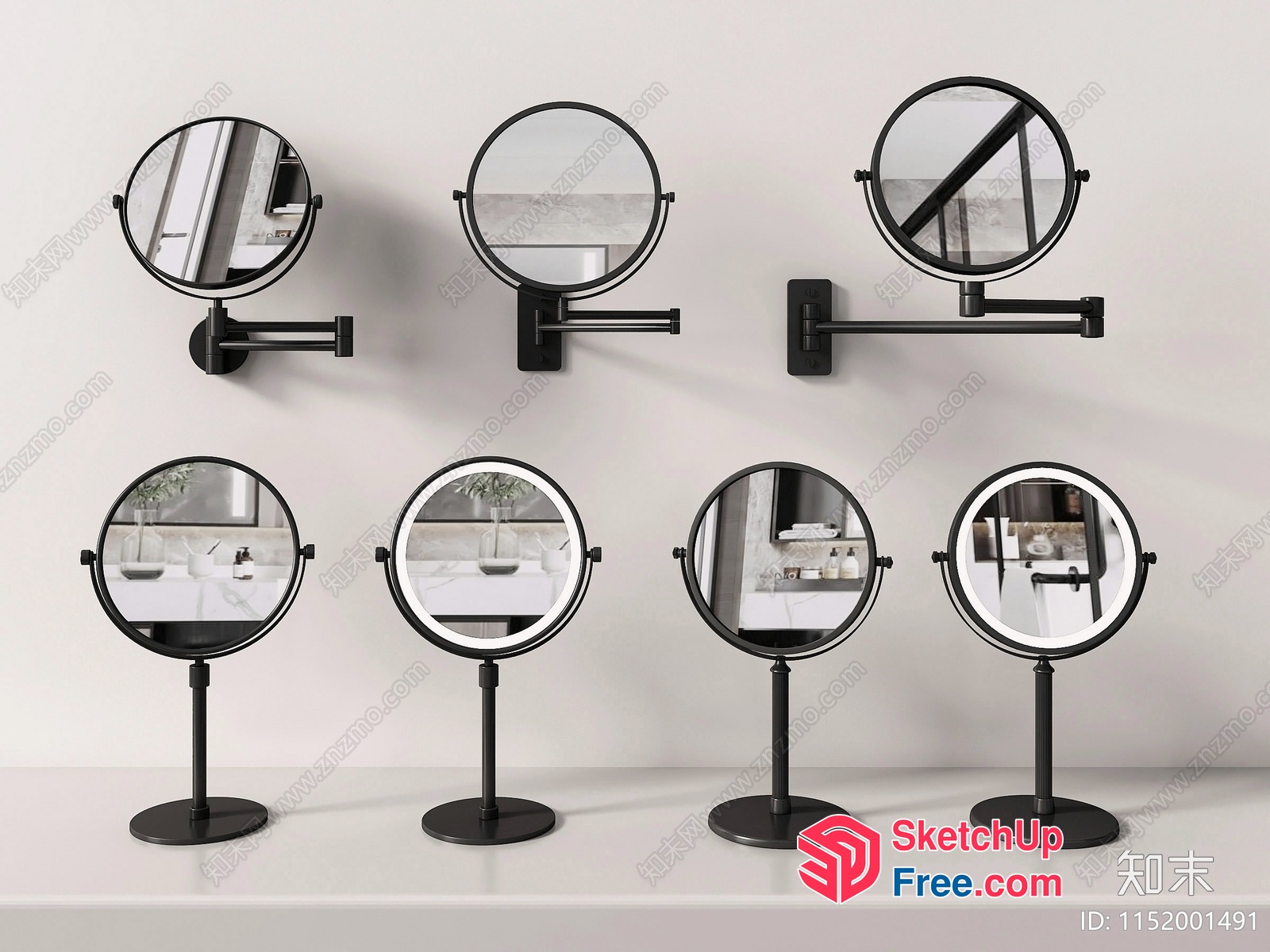 Black Metal Framed Round Mirrors With Various Stands 3D SketchUp File