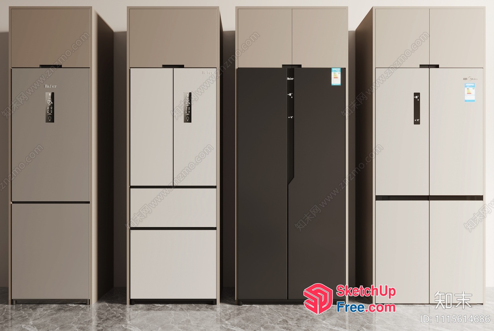 Modern Refrigerators In Various Styles And Colors 3D SketchUp File