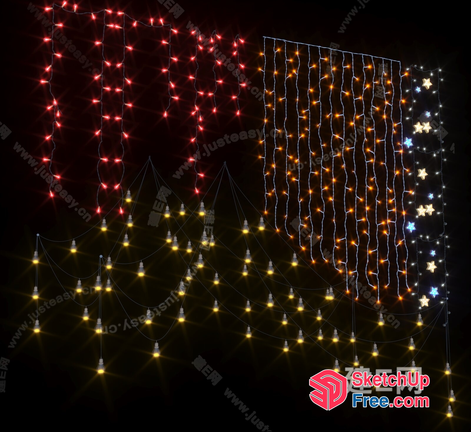 Lighted Christmas String Lights For Home Decor 3D SketchUp File