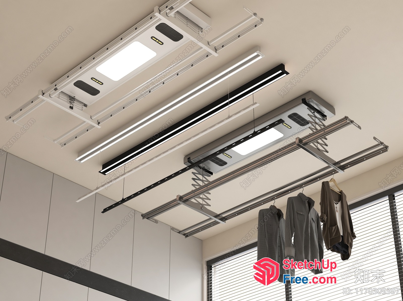 Modern Ceiling-Mounted Clothes Drying System 3D SketchUp File