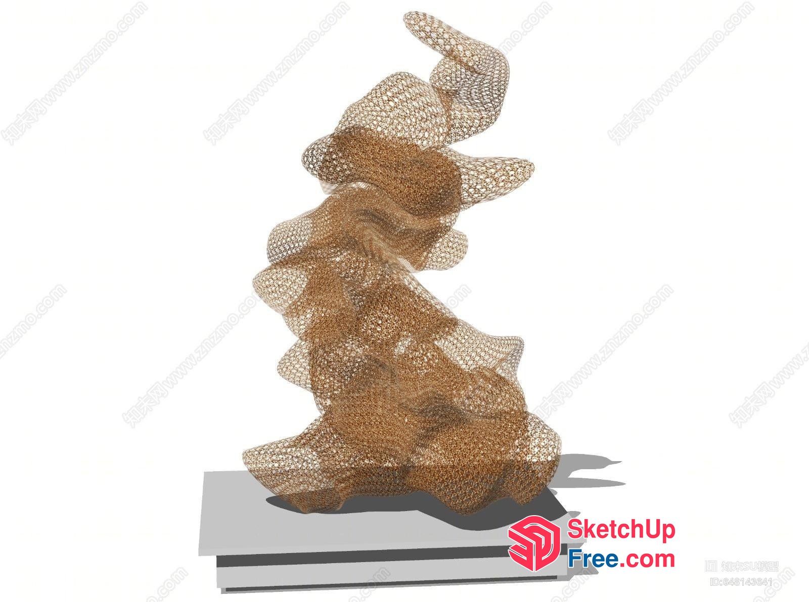 Abstract Brown Wire Mesh Sculpture On A Gray Base 3D SketchUp File