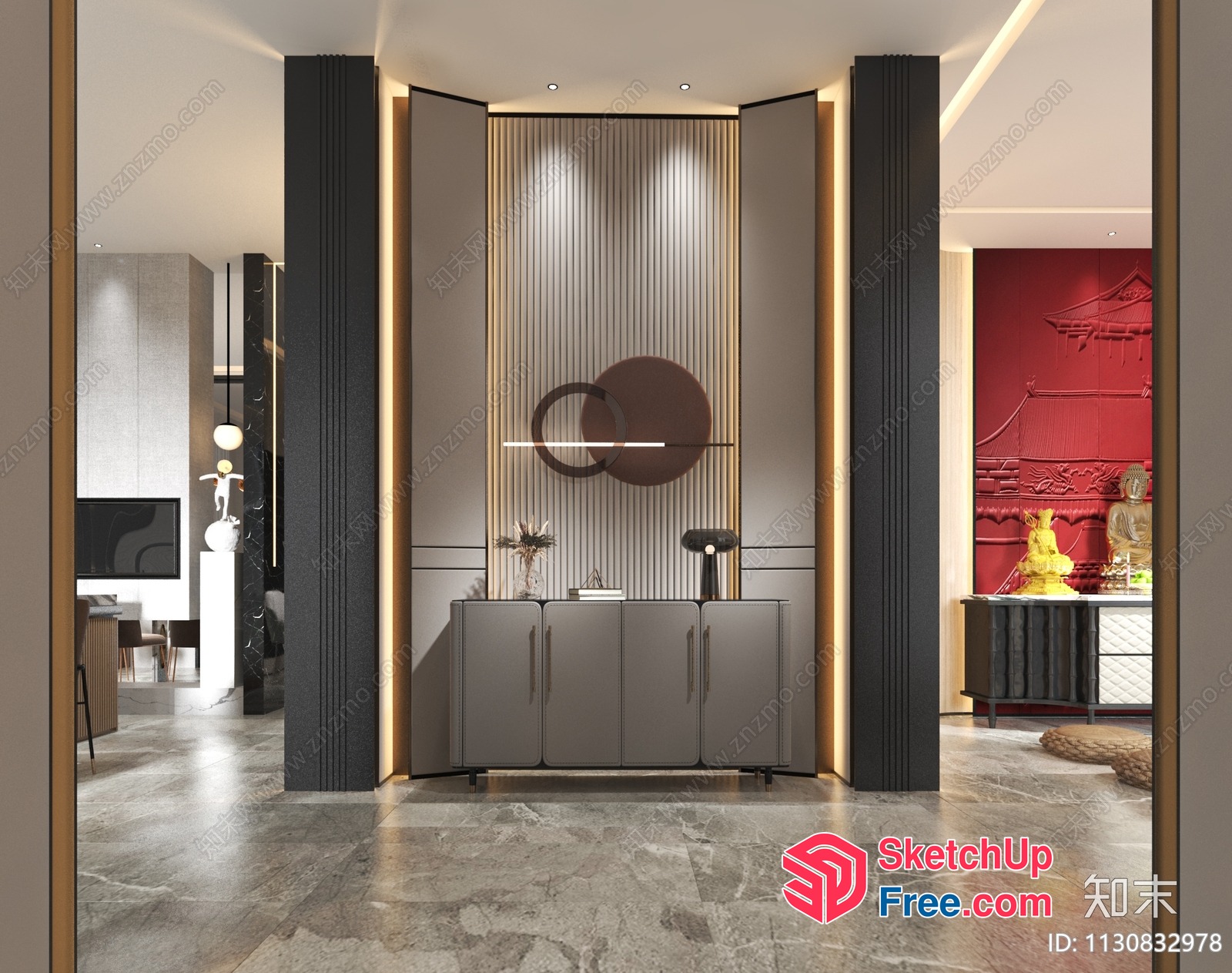 Modern Decorative Pillars And Cabinets In A Stylish Room 3D SketchUp File