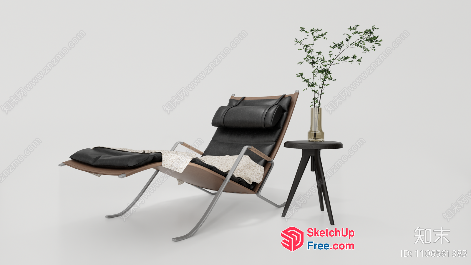Minimalist Style Chair With Footrest And Side Table 3D SketchUp File