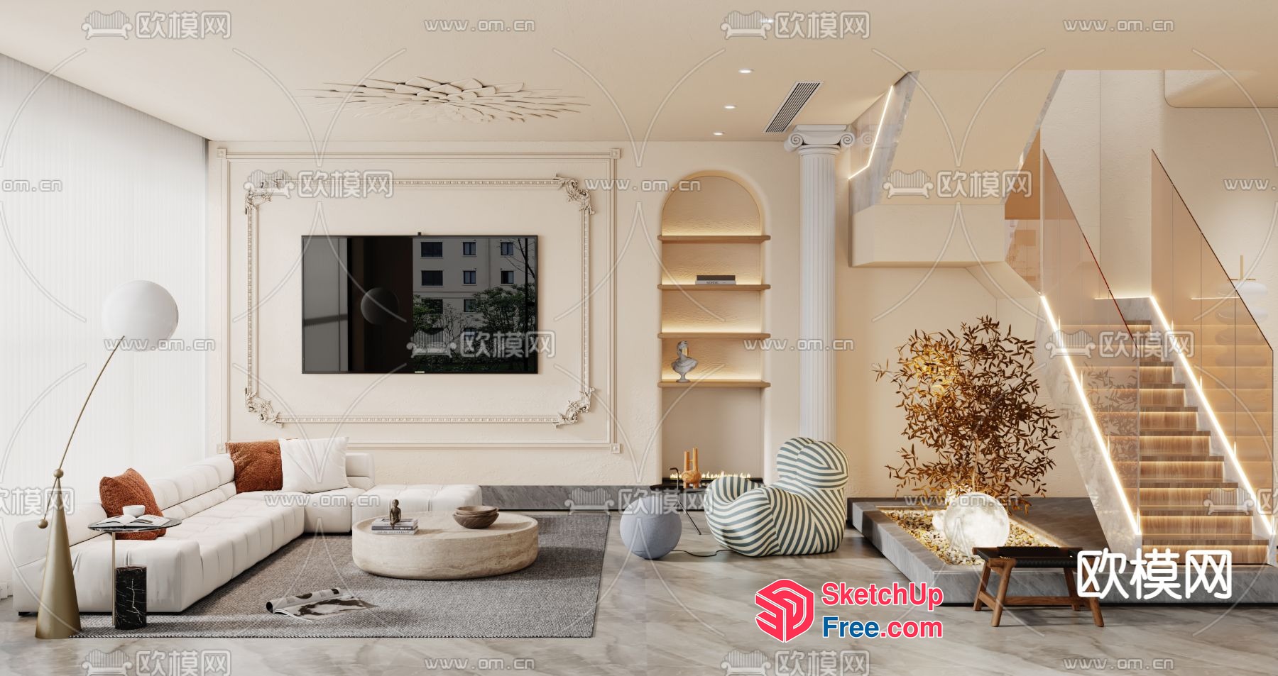 Modern Minimalist Living Room Interior Design 3D SketchUp File