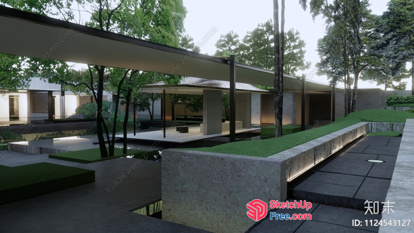 Modern Minimalist Outdoor Space With Clean Lines And Natural Elements 3D SketchUp File